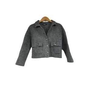 Monoprix 100% Wool Snap Front Dark Gray Grey Thick Sweater Woolen Kids Size XL